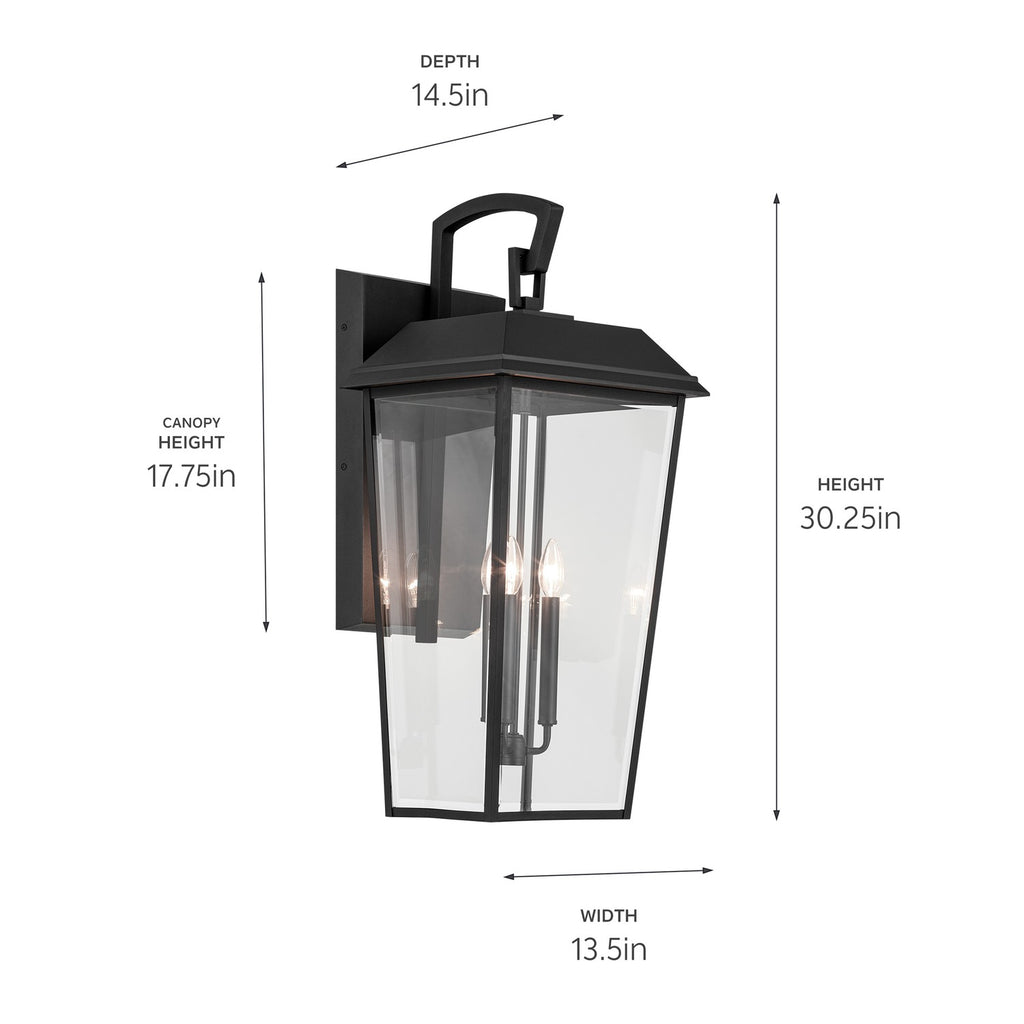 KICHLER 59121BKT Mathus 30.25 Inch 3 Light Outdoor Wall Light With Clear Glass In Textured Black