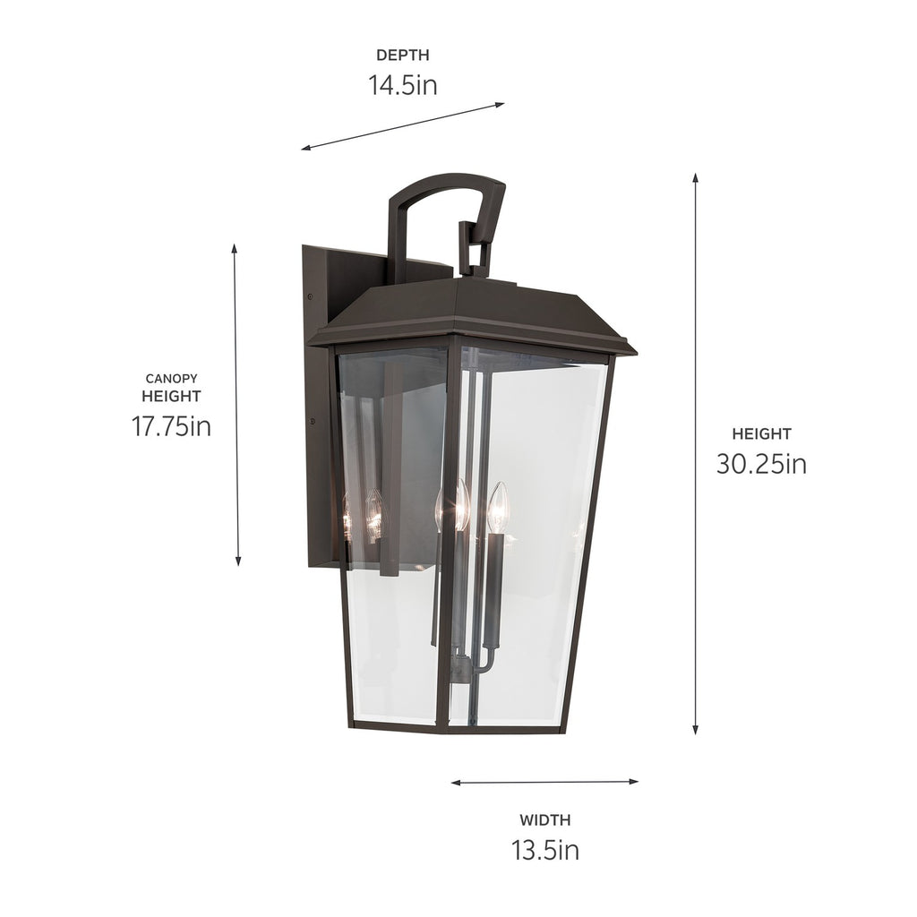 KICHLER 59121OZ Mathus 30.25 Inch 3 Light Outdoor Wall Light With Clear Glass In Olde Bronze