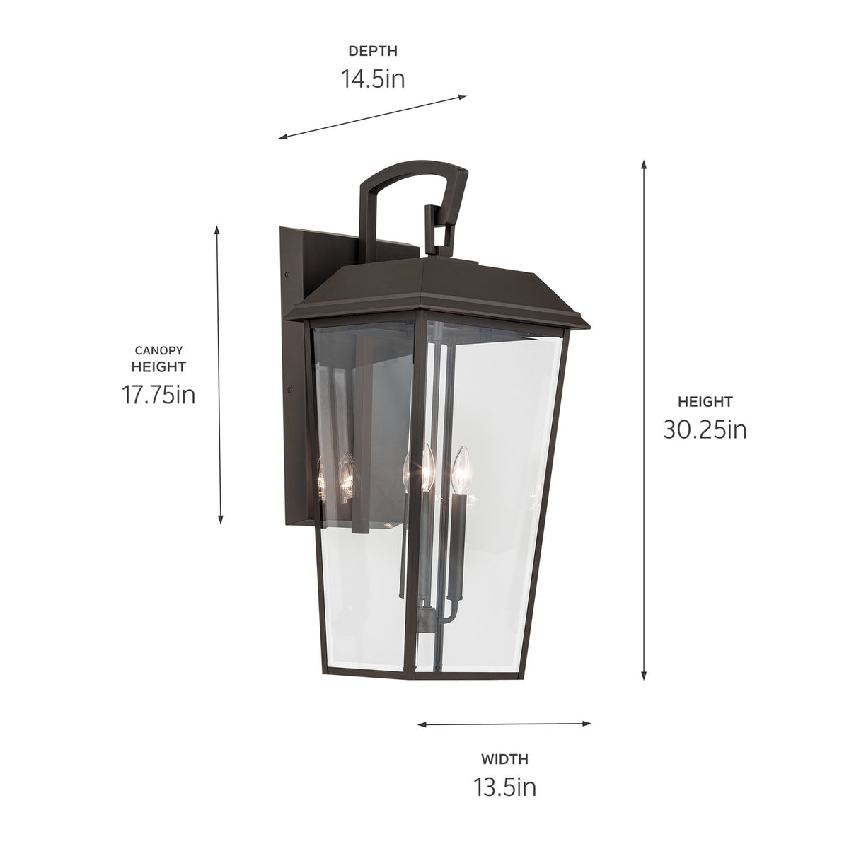 KICHLER 59121OZ Mathus 30.25 Inch 3 Light Outdoor Wall Light With Clear Glass In Olde Bronze