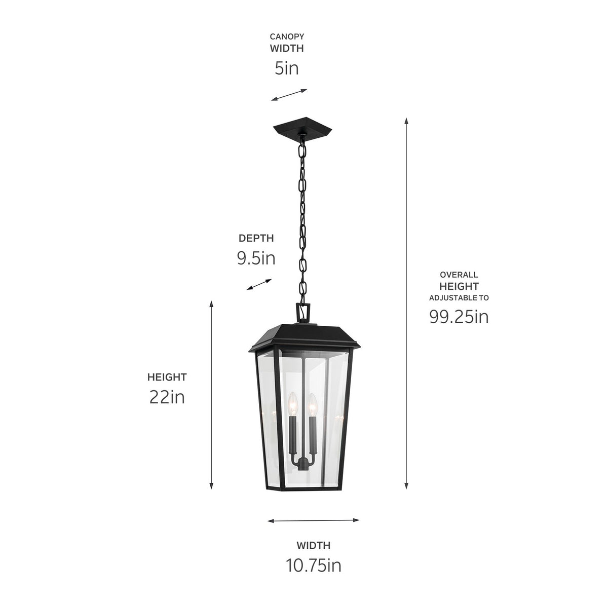 KICHLER 59122BKT Mathus 22 Inch 2 Light Outdoor Pendant With Clear Glass In Textured Black