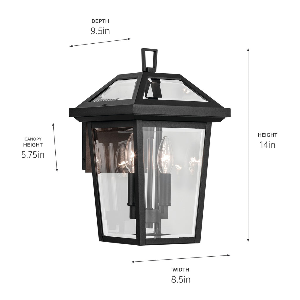 KICHLER 59125BKT Regence 14 Inch 2 Light Outdoor Wall Light With Clear Glass In Textured Black