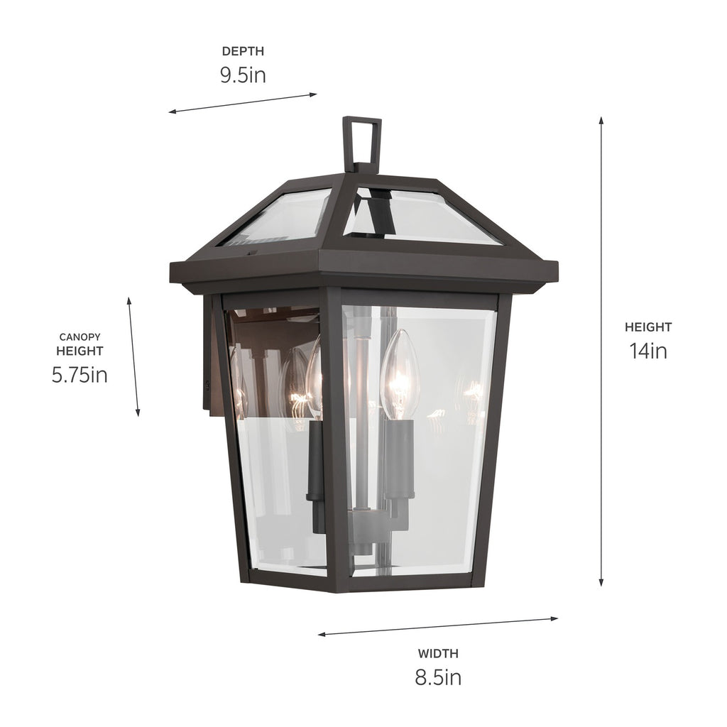KICHLER 59125OZ Regence 14 Inch 2 Light Outdoor Wall Light With Clear Glass In Olde Bronze