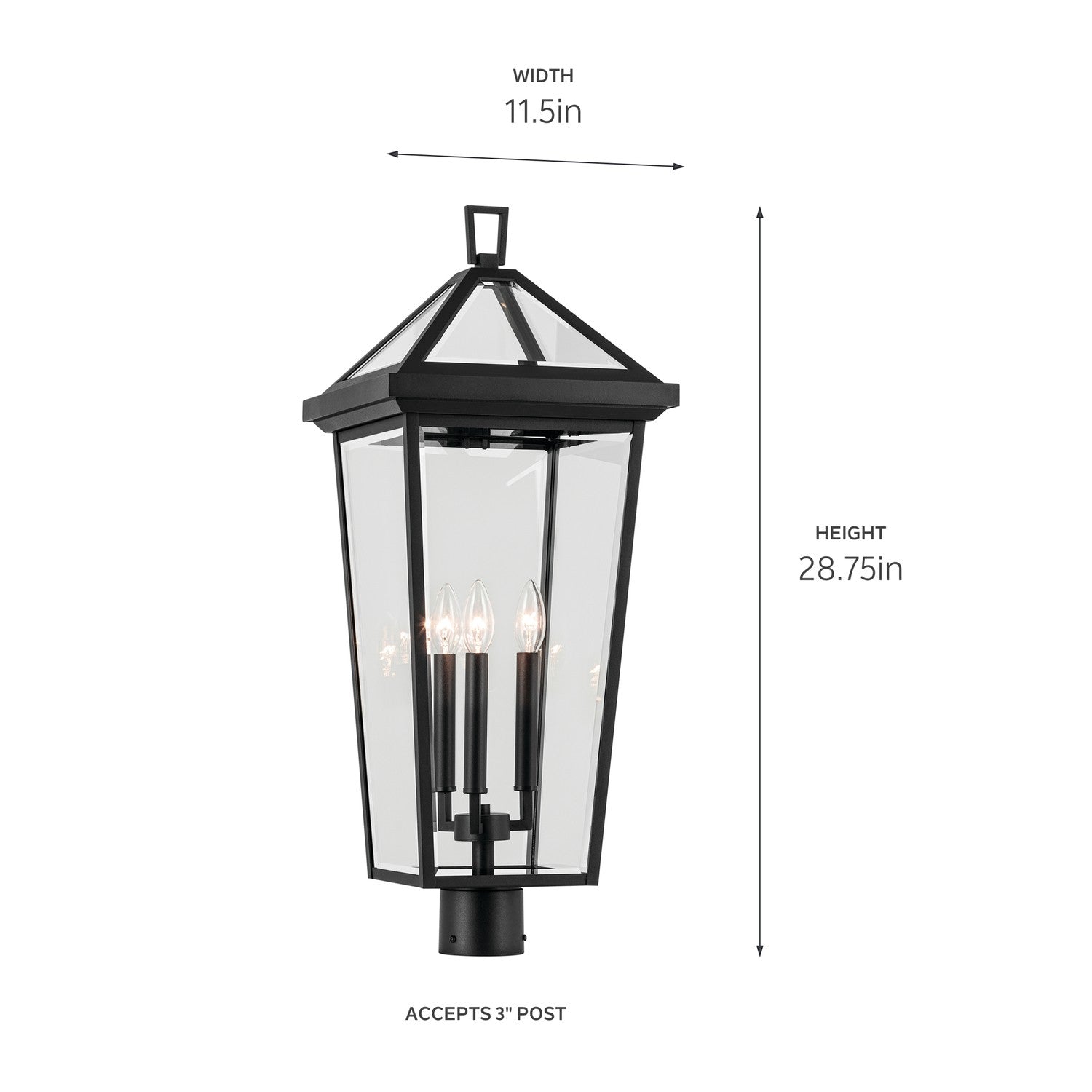 KICHLER 59129BKT Regence 28.75 Inch 3 Light Outdoor Post Light With Clear Glass In Textured Black