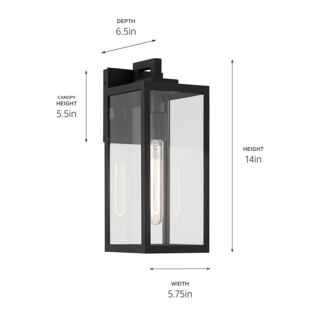 KICHLER 59111BKT Branner 14 Inch 1 Light Outdoor Wall Light With Clear Glass In Textured Black