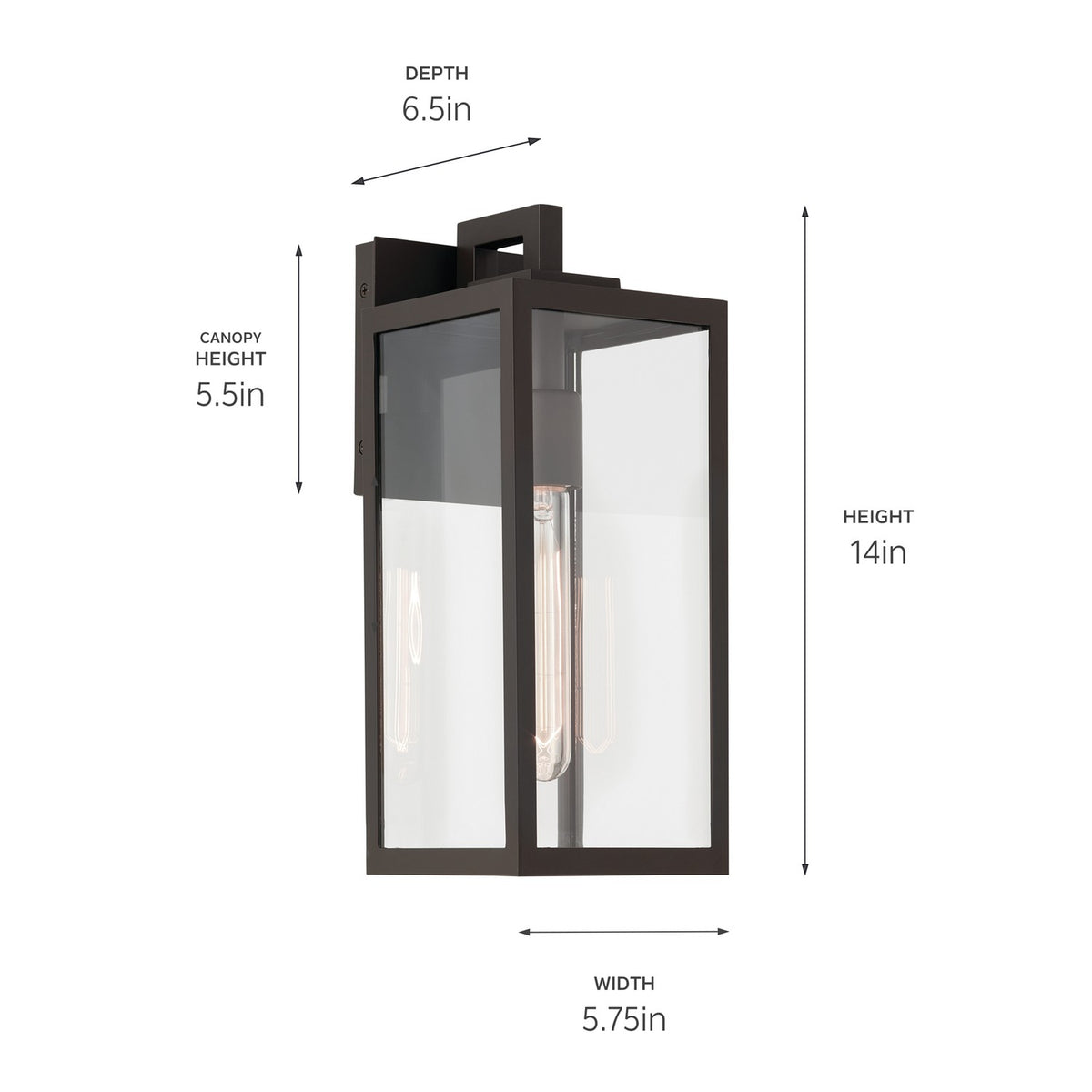 KICHLER 59111OZ Branner14 Inch 1 Light Outdoor Wall Light With Clear Glass In Olde Bronze