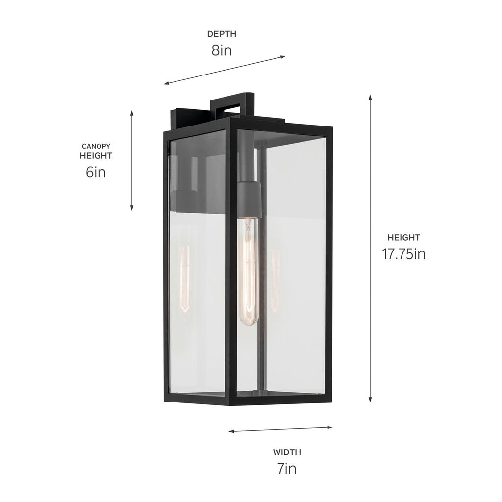 KICHLER 59112BKT Branner 17.75 Inch 1 Light Outdoor Wall Light With Clear Glass In Textured Black