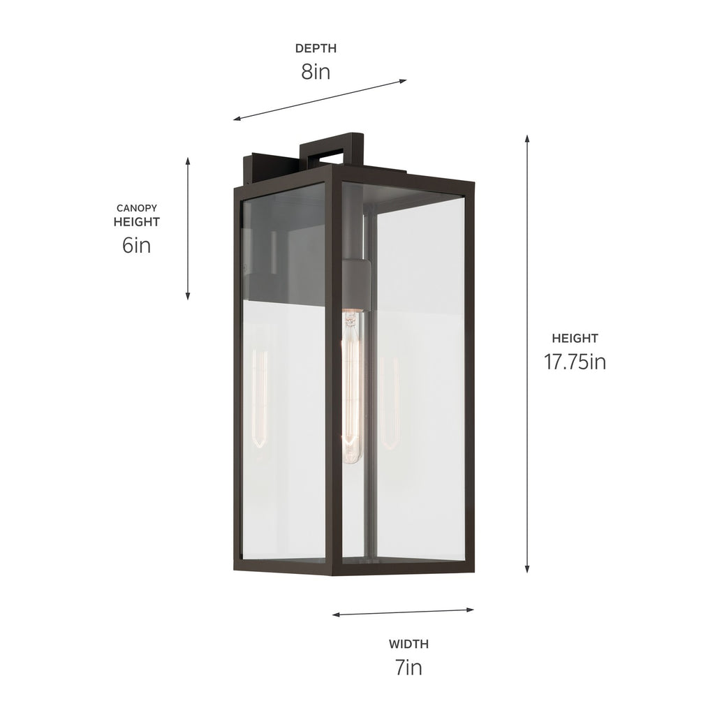 KICHLER 59112OZ Branner 17.75 Inch 1 Light Outdoor Wall Light With Clear Glass In Olde Bronze