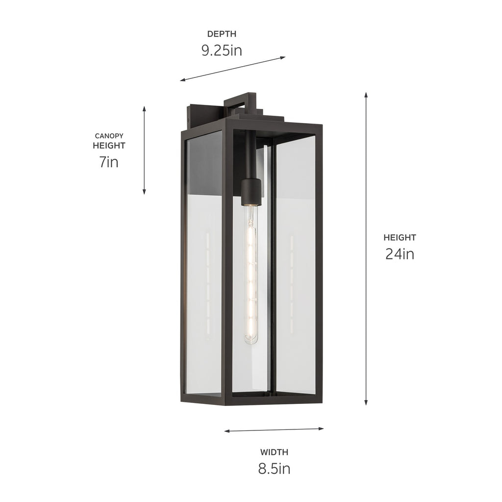 KICHLER 59113OZ Branner 24 Inch 1 Light Outdoor Wall Light With Clear Glass In Olde Bronze