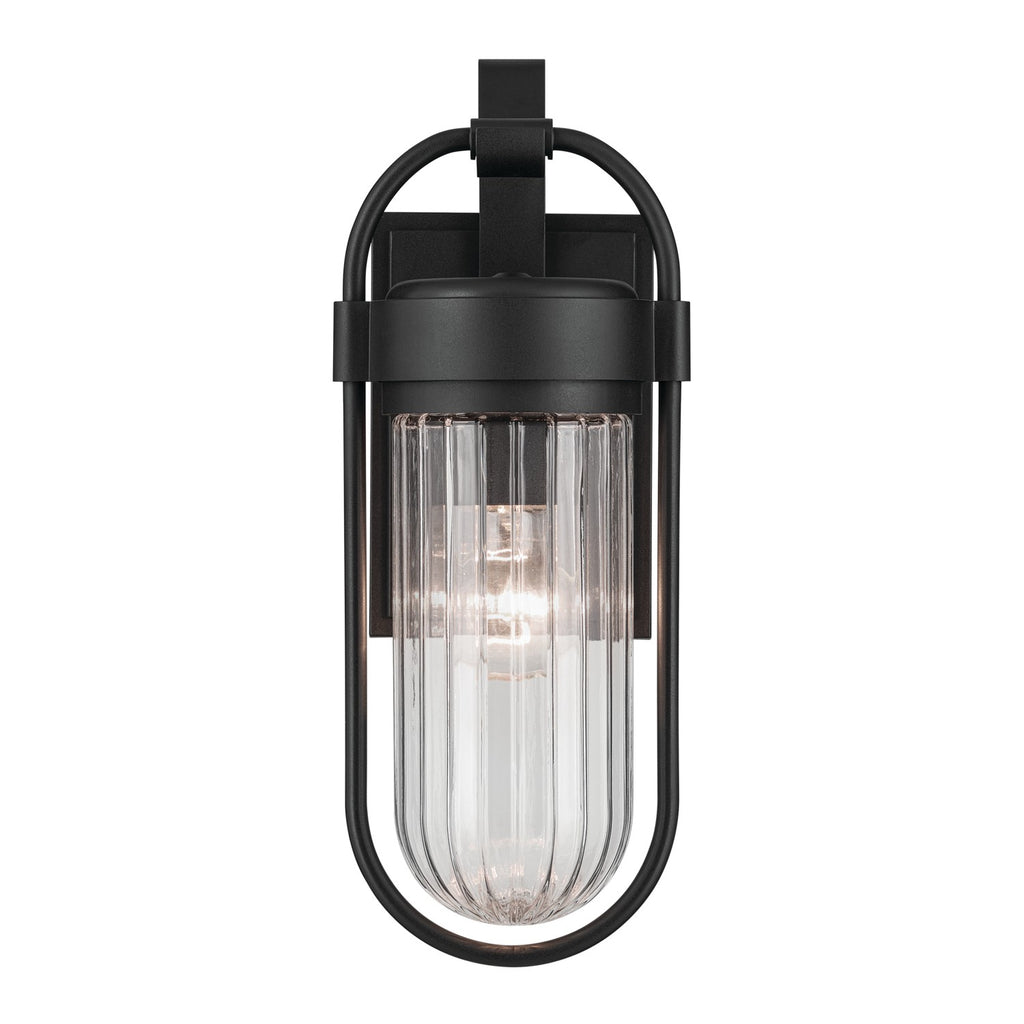 KICHLER 59123BKT Brix 16 Inch 1 Light Outdoor Wall Light With Ribbed Clear Glass In Textured Black