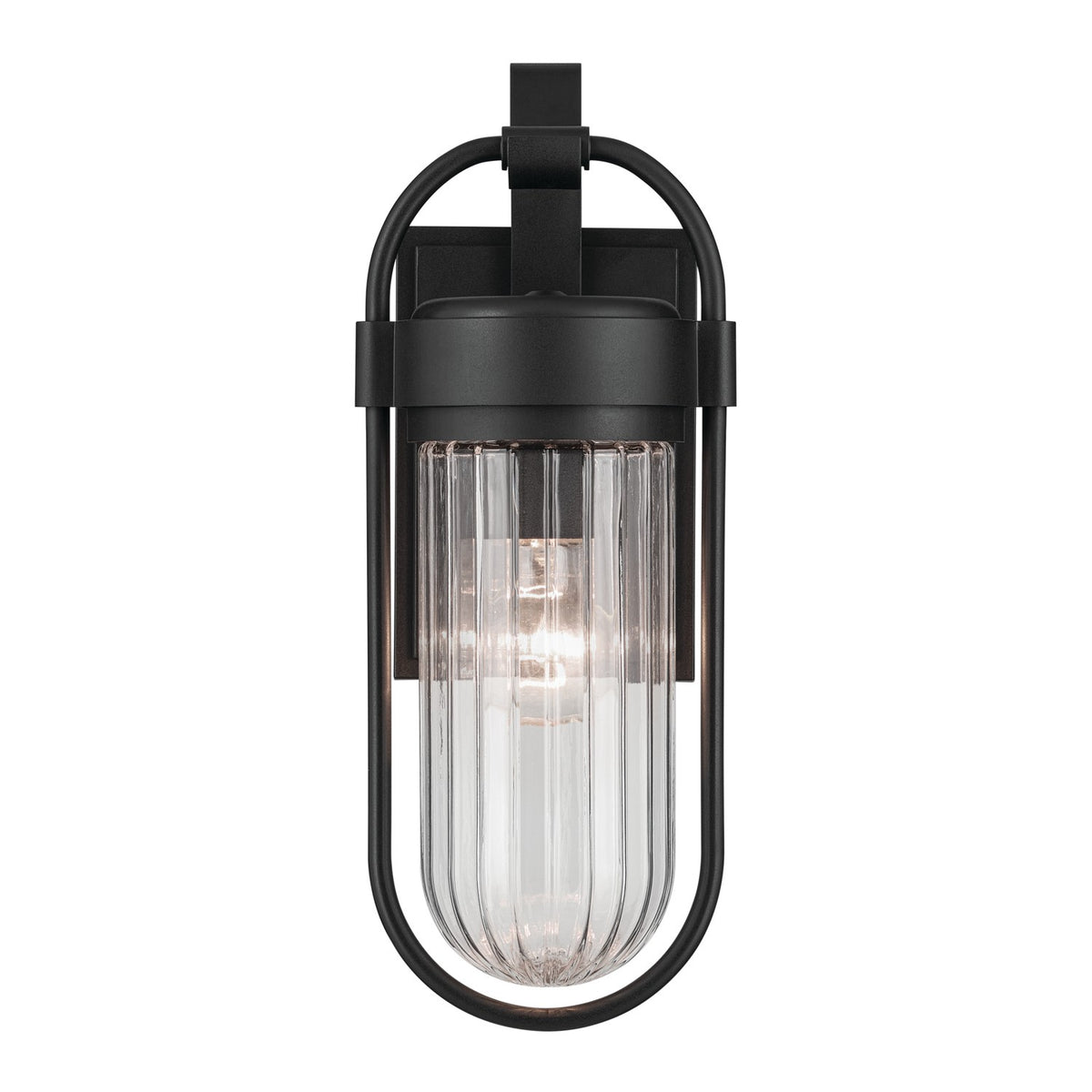 KICHLER 59123BKT Brix 16 Inch 1 Light Outdoor Wall Light With Ribbed Clear Glass In Textured Black