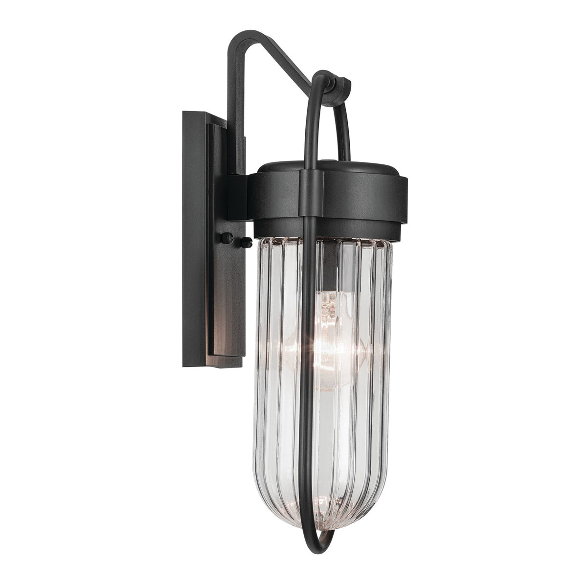 KICHLER 59123BKT Brix 16 Inch 1 Light Outdoor Wall Light With Ribbed Clear Glass In Textured Black