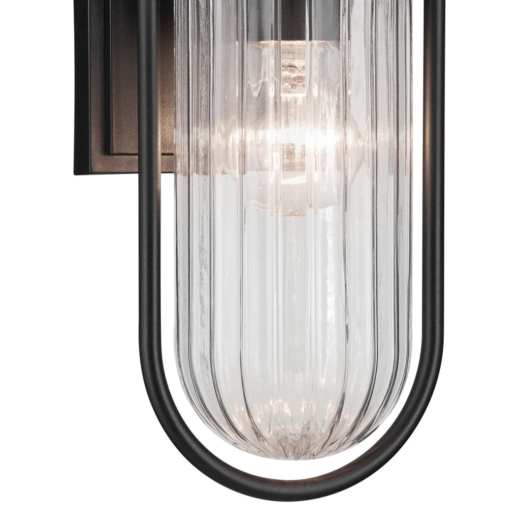 KICHLER 59123BKT Brix 16 Inch 1 Light Outdoor Wall Light With Ribbed Clear Glass In Textured Black