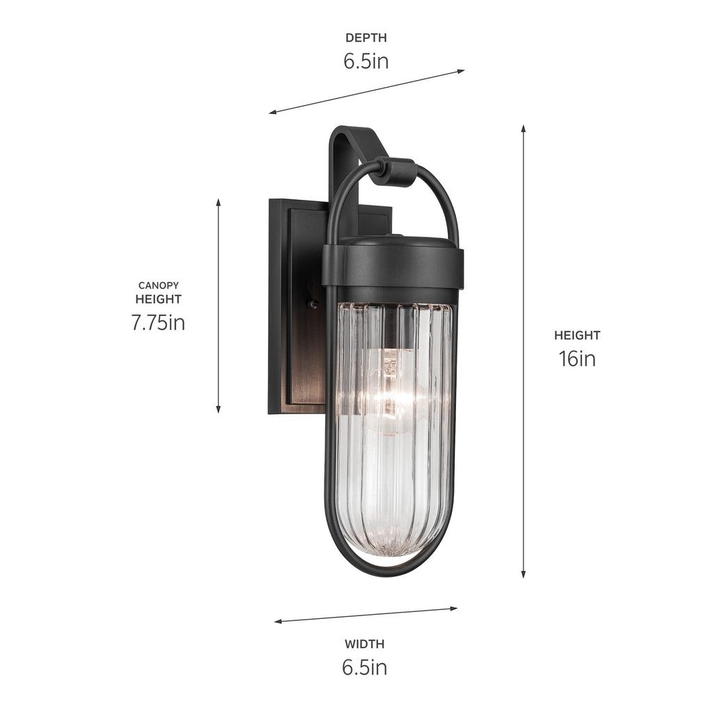KICHLER 59123BKT Brix 16 Inch 1 Light Outdoor Wall Light With Ribbed Clear Glass In Textured Black