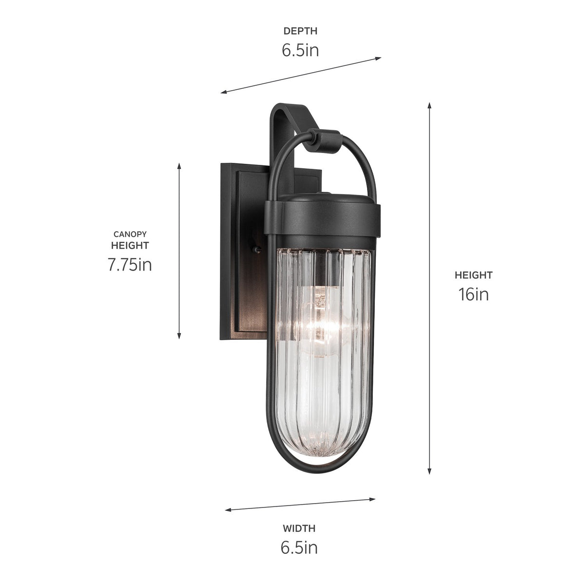 KICHLER 59123BKT Brix 16 Inch 1 Light Outdoor Wall Light With Ribbed Clear Glass In Textured Black