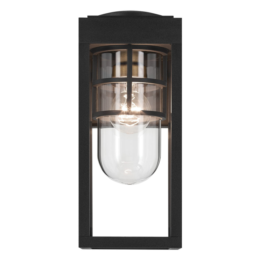 KICHLER 59137BKT Hone 13 Inch 1 Light Outdoor Wall Light With Clear Glass In Textured Black With Natural Brass Accent