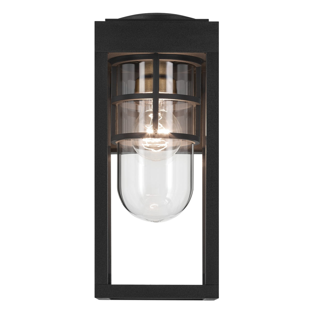 KICHLER 59137BKT Hone 13 Inch 1 Light Outdoor Wall Light With Clear Glass In Textured Black With Natural Brass Accent