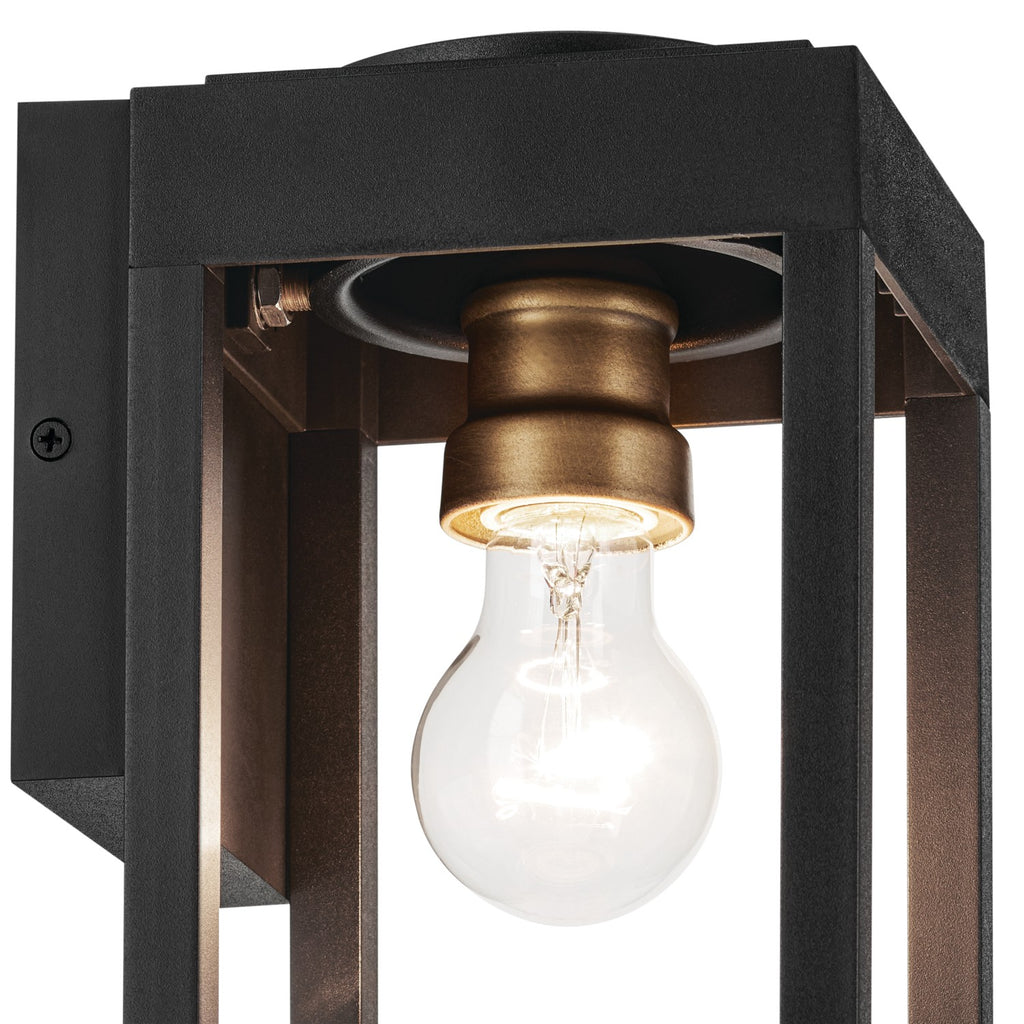 KICHLER 59137BKT Hone 13 Inch 1 Light Outdoor Wall Light With Clear Glass In Textured Black With Natural Brass Accent