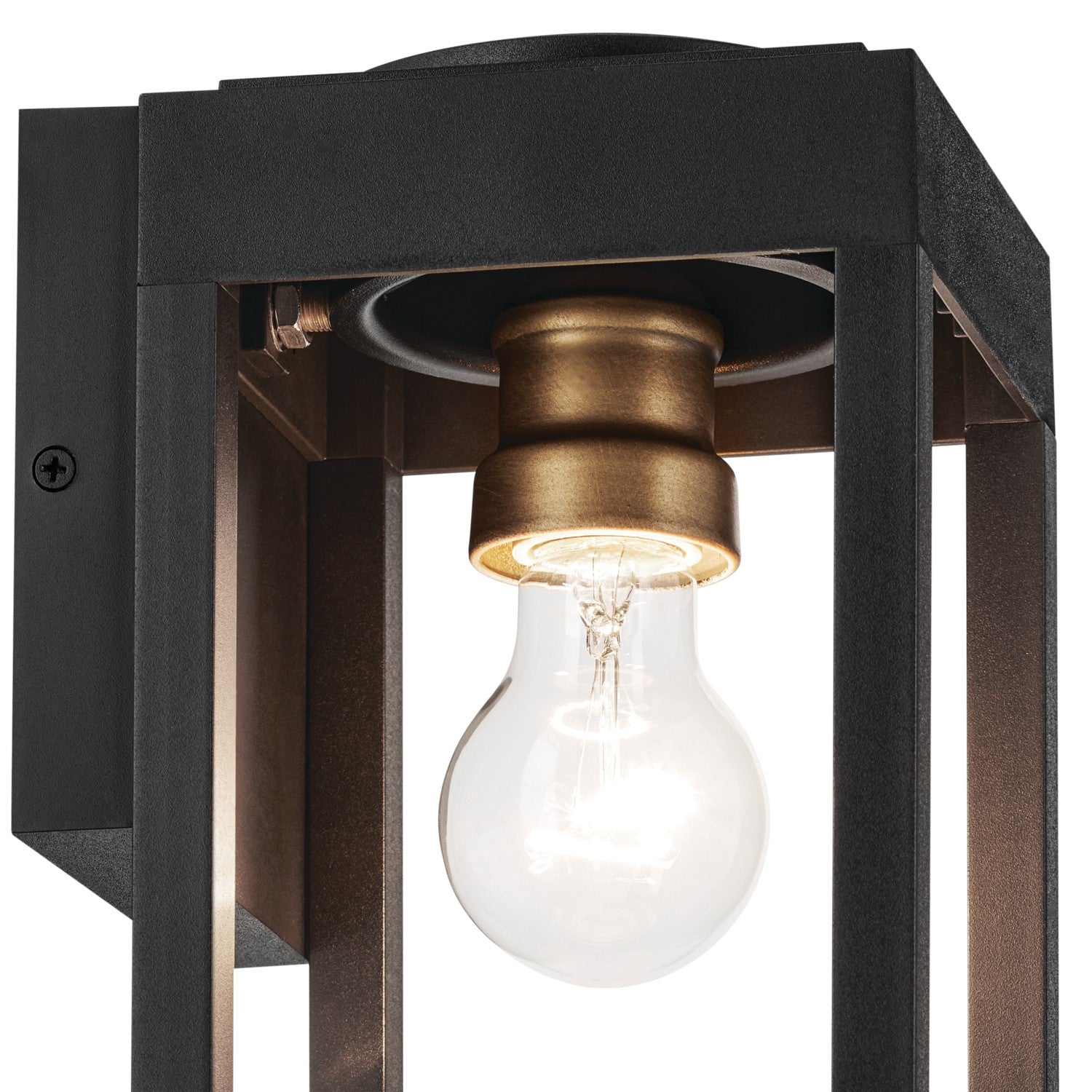 KICHLER 59137BKT Hone 13 Inch 1 Light Outdoor Wall Light With Clear Glass In Textured Black With Natural Brass Accent