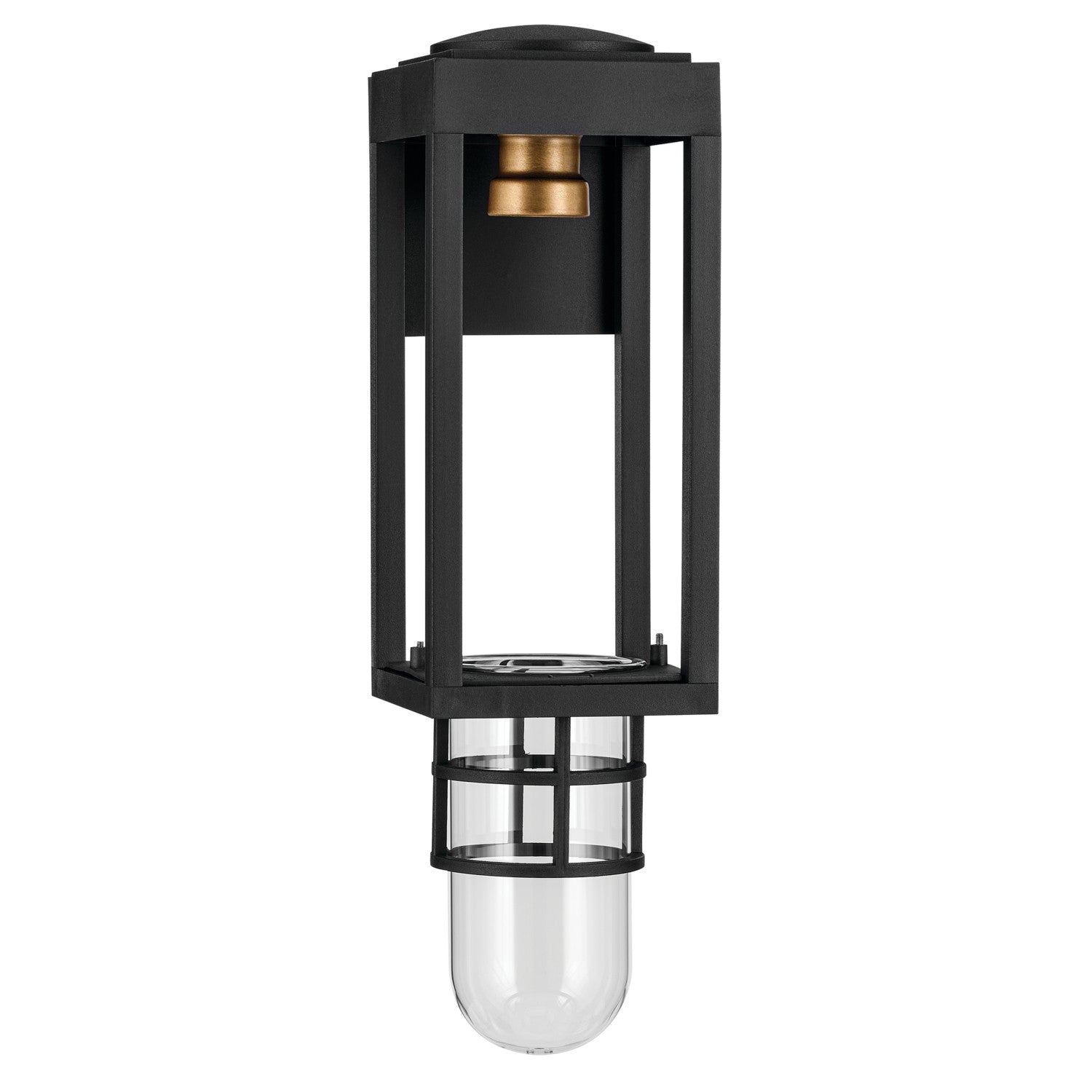 KICHLER 59137BKT Hone 13 Inch 1 Light Outdoor Wall Light With Clear Glass In Textured Black With Natural Brass Accent