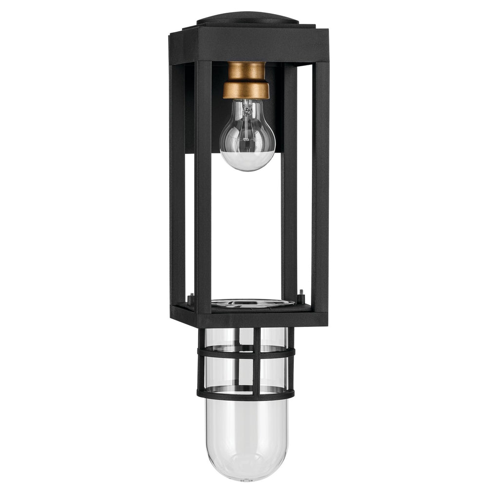 KICHLER 59137BKT Hone 13 Inch 1 Light Outdoor Wall Light With Clear Glass In Textured Black With Natural Brass Accent
