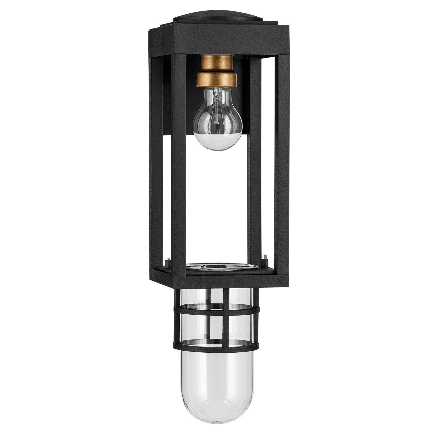 KICHLER 59137BKT Hone 13 Inch 1 Light Outdoor Wall Light With Clear Glass In Textured Black With Natural Brass Accent