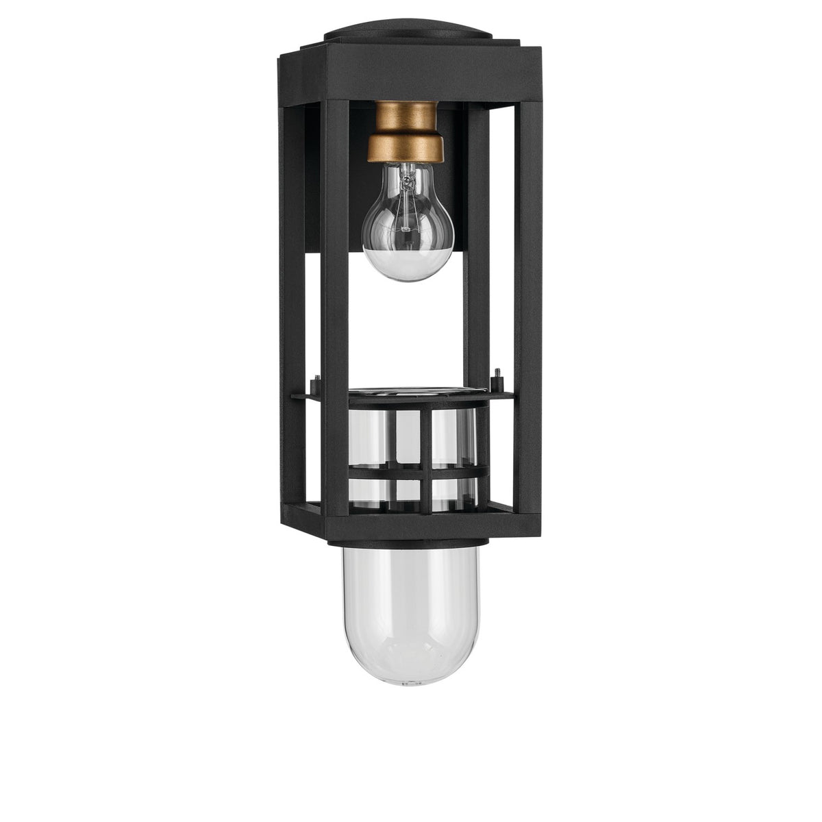 KICHLER 59137BKT Hone 13 Inch 1 Light Outdoor Wall Light With Clear Glass In Textured Black With Natural Brass Accent