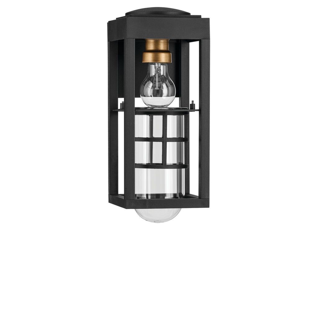KICHLER 59137BKT Hone 13 Inch 1 Light Outdoor Wall Light With Clear Glass In Textured Black With Natural Brass Accent