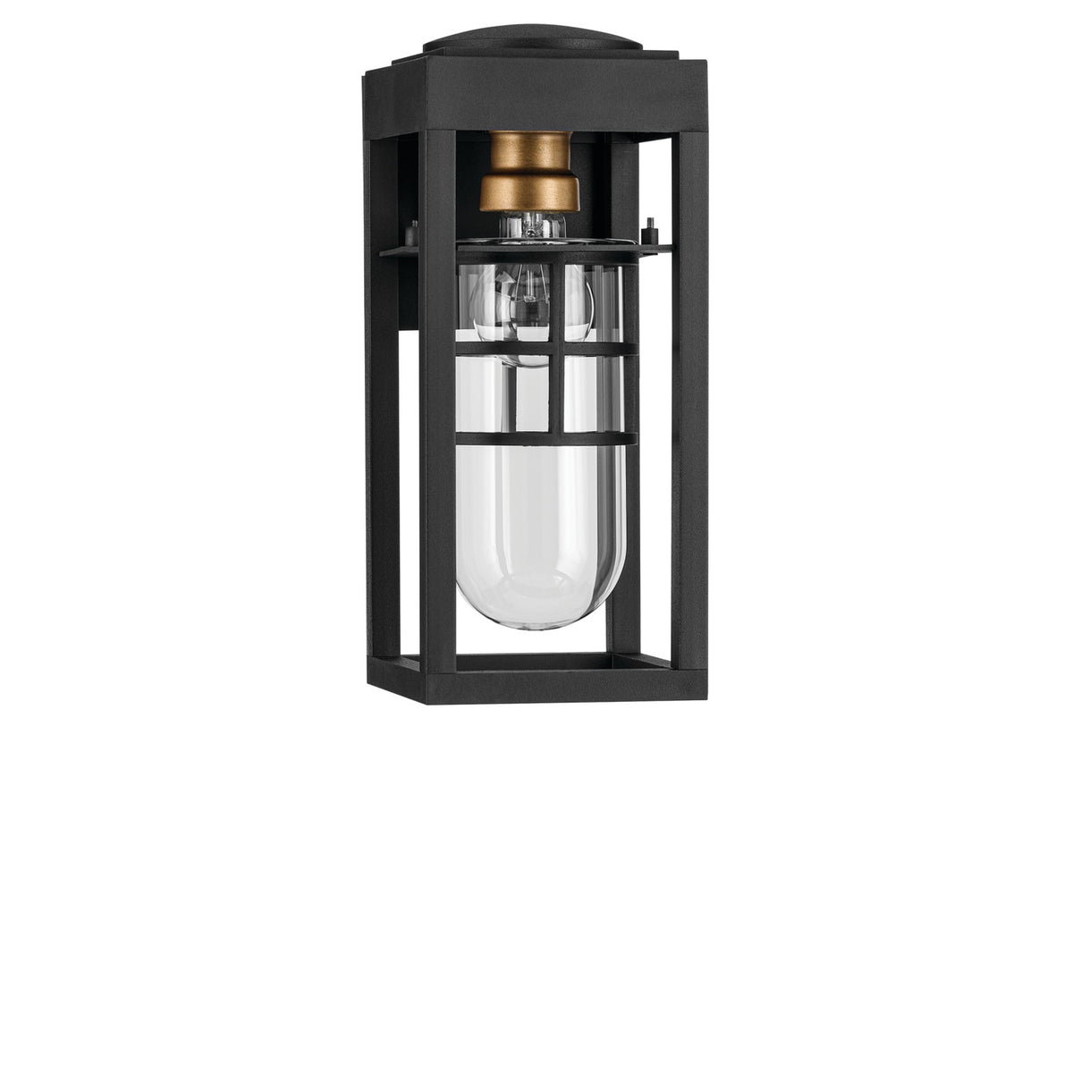 KICHLER 59137BKT Hone 13 Inch 1 Light Outdoor Wall Light With Clear Glass In Textured Black With Natural Brass Accent