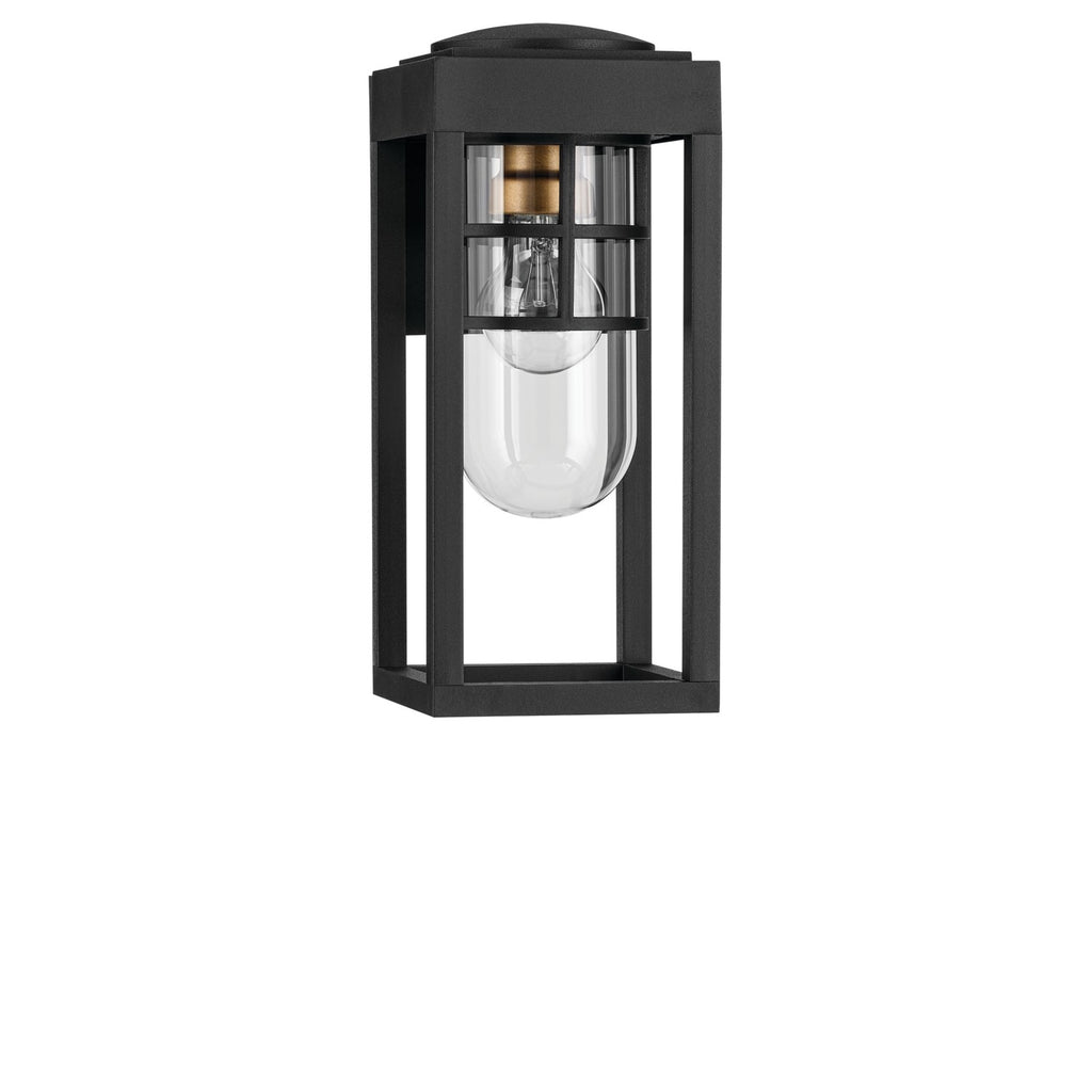 KICHLER 59137BKT Hone 13 Inch 1 Light Outdoor Wall Light With Clear Glass In Textured Black With Natural Brass Accent