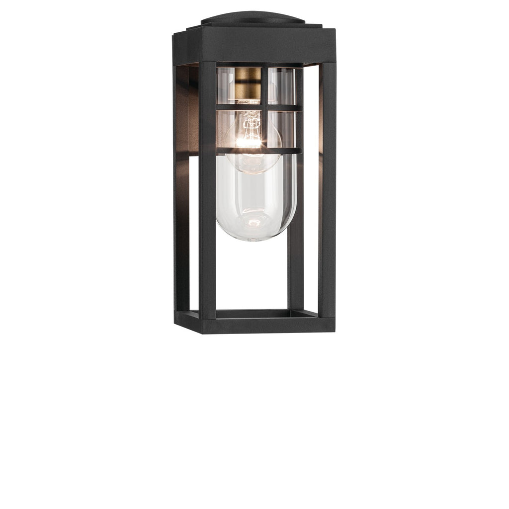 KICHLER 59137BKT Hone 13 Inch 1 Light Outdoor Wall Light With Clear Glass In Textured Black With Natural Brass Accent