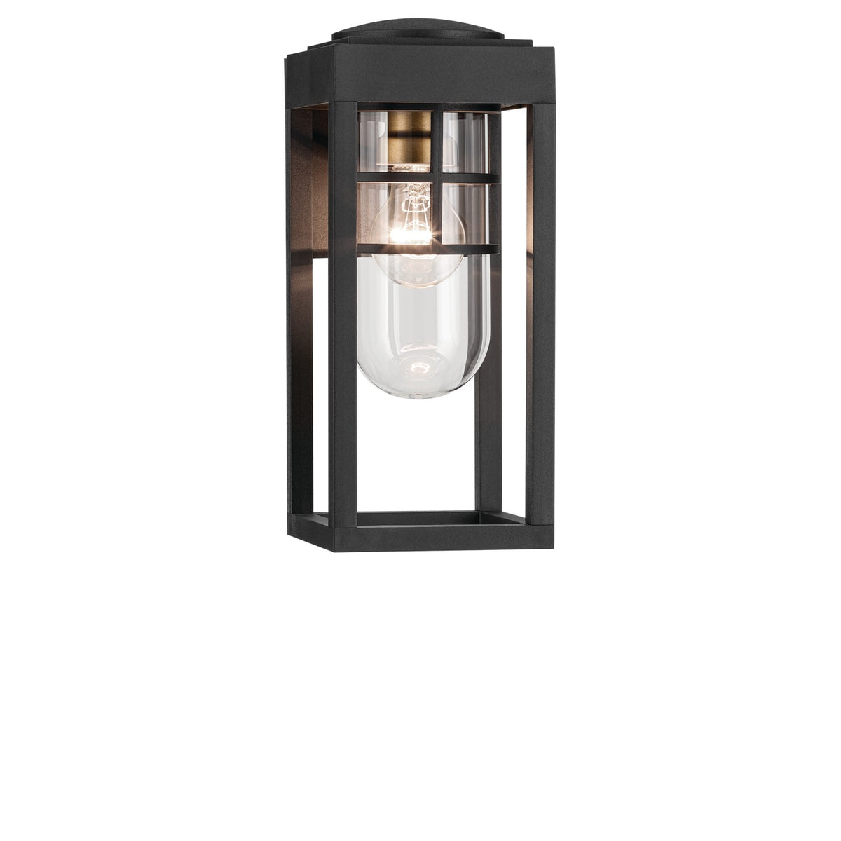 KICHLER 59137BKT Hone 13 Inch 1 Light Outdoor Wall Light With Clear Glass In Textured Black With Natural Brass Accent