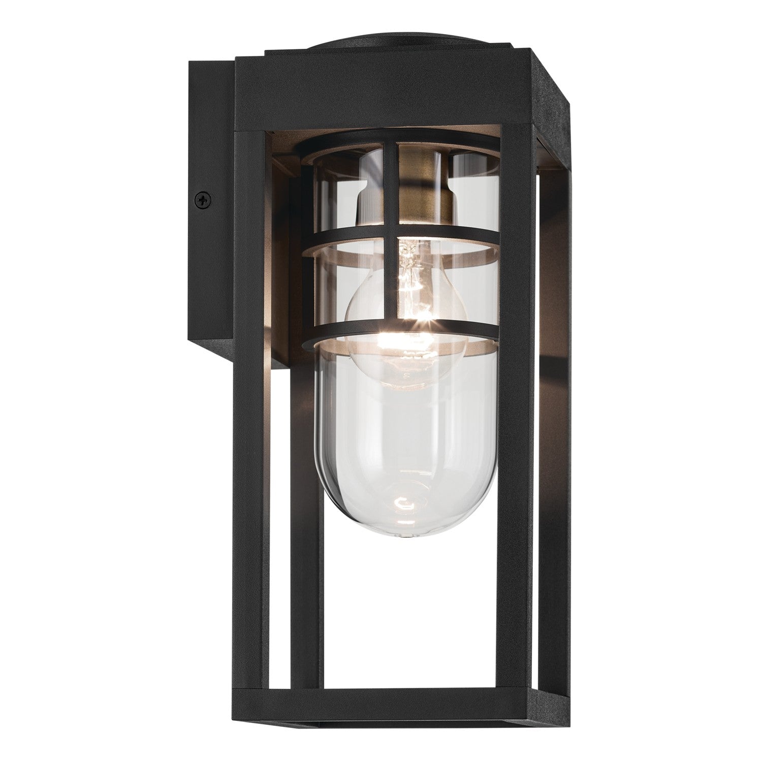 KICHLER 59137BKT Hone 13 Inch 1 Light Outdoor Wall Light With Clear Glass In Textured Black With Natural Brass Accent