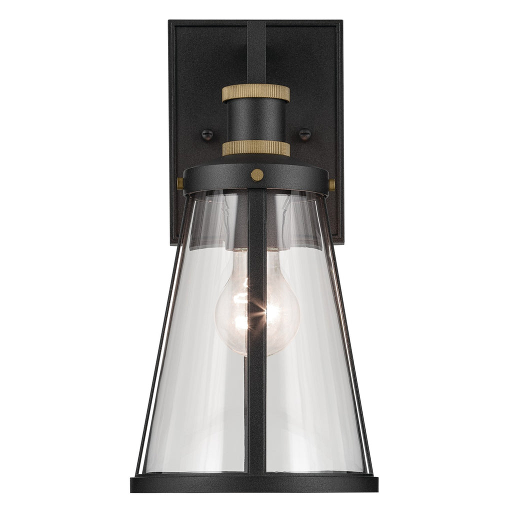 KICHLER 59146BKT Talman 13.25 Inch 1 Light Outdoor Wall Light With Clear Glass In Textured Black And Natural Brass