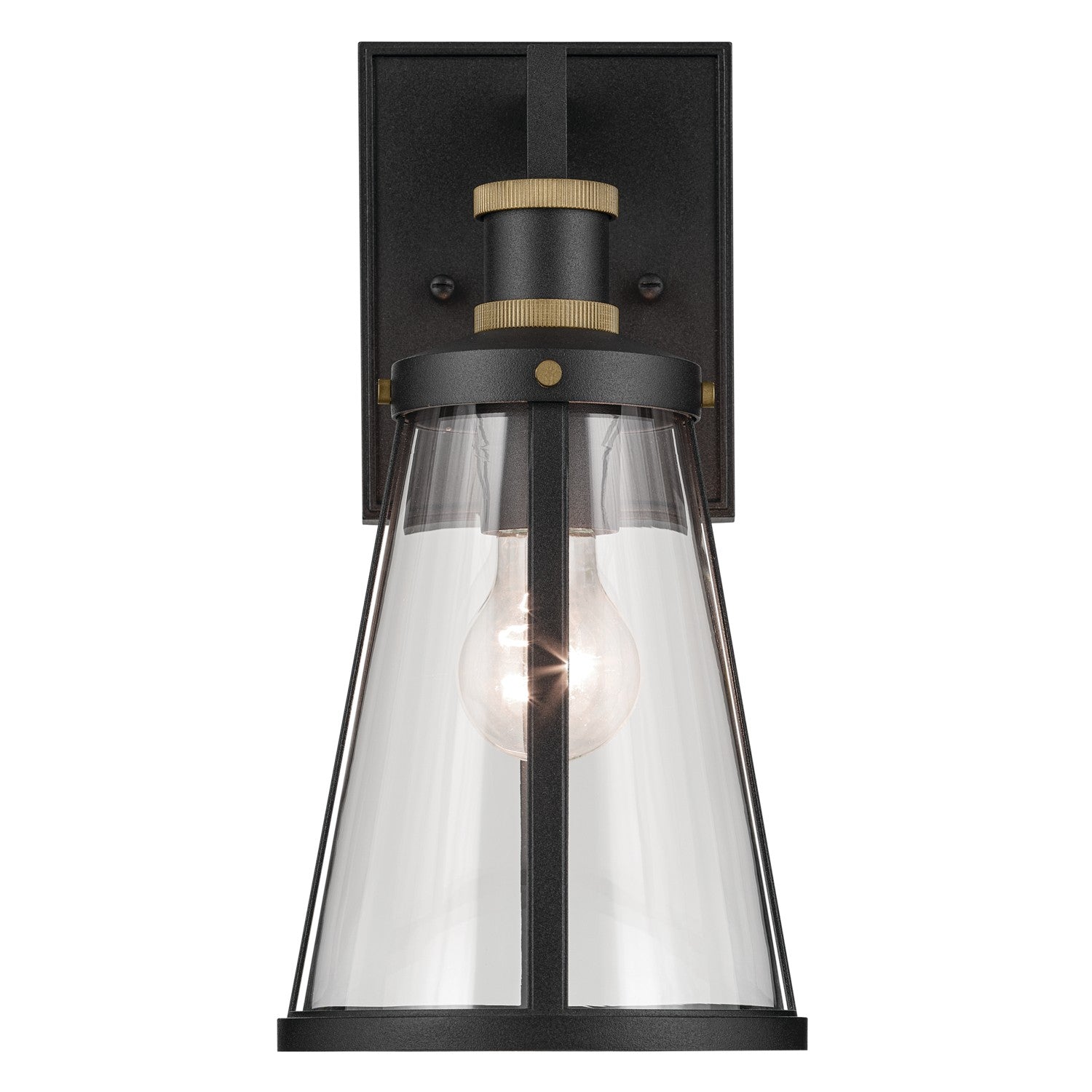 KICHLER 59146BKT Talman 13.25 Inch 1 Light Outdoor Wall Light With Clear Glass In Textured Black And Natural Brass