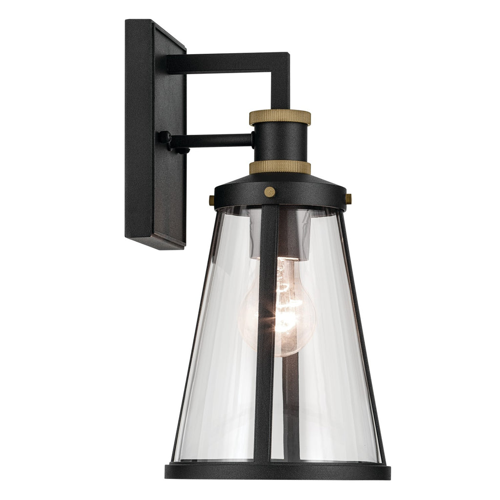 KICHLER 59146BKT Talman 13.25 Inch 1 Light Outdoor Wall Light With Clear Glass In Textured Black And Natural Brass
