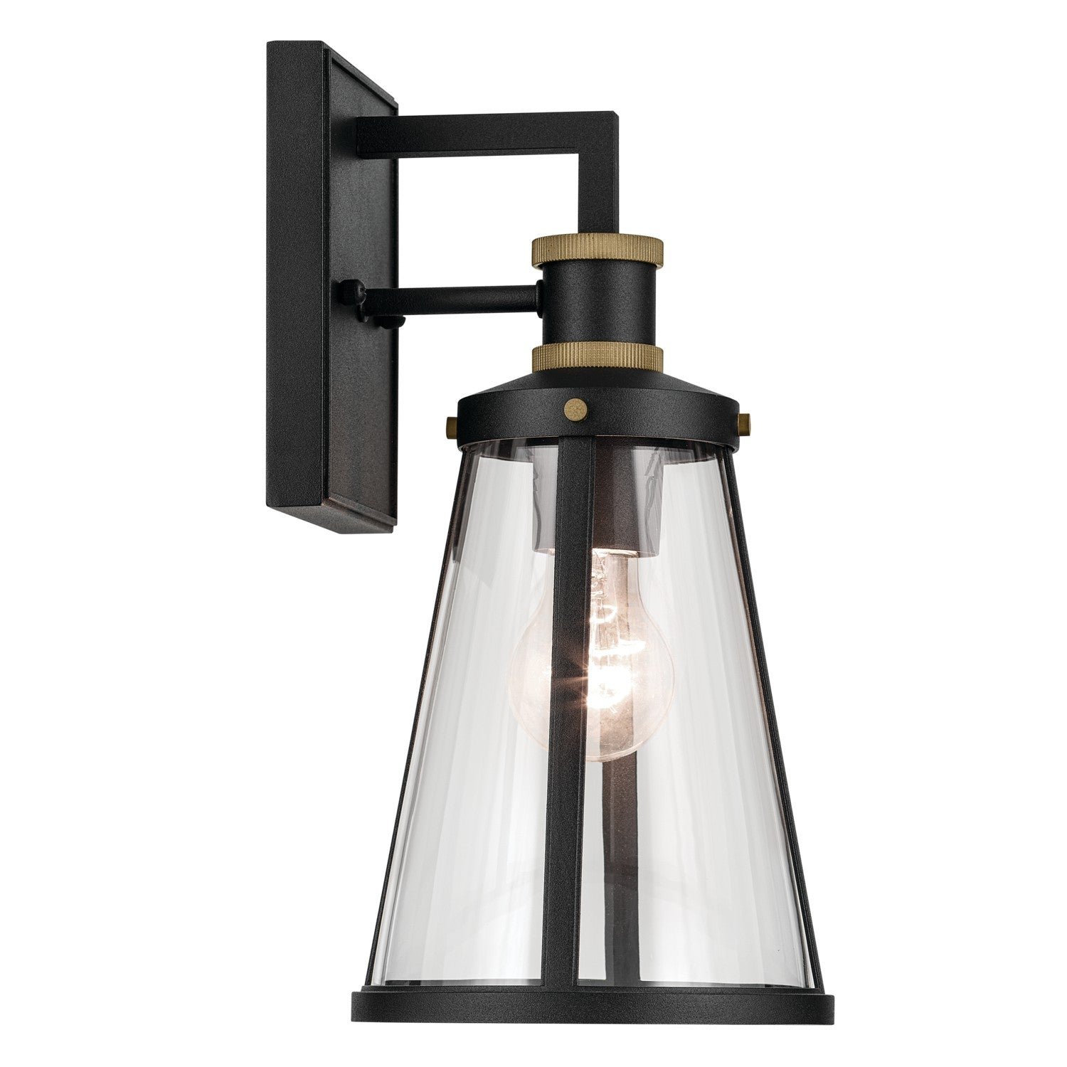 KICHLER 59146BKT Talman 13.25 Inch 1 Light Outdoor Wall Light With Clear Glass In Textured Black And Natural Brass