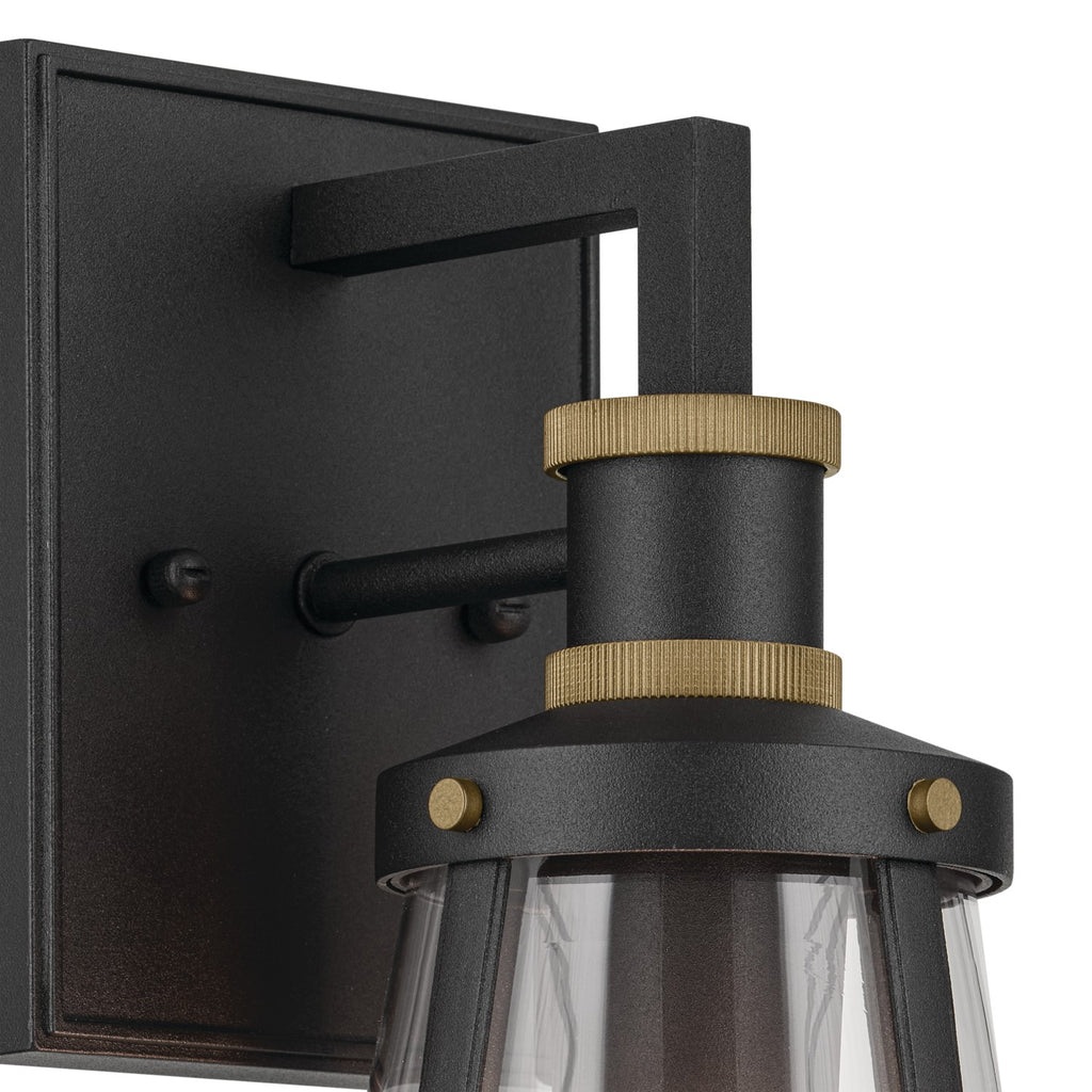 KICHLER 59146BKT Talman 13.25 Inch 1 Light Outdoor Wall Light With Clear Glass In Textured Black And Natural Brass