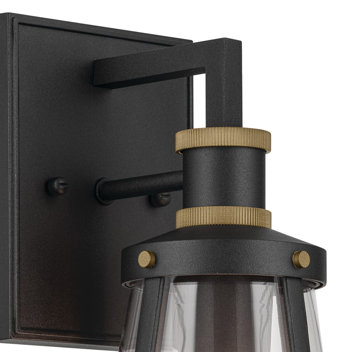 KICHLER 59146BKT Talman 13.25 Inch 1 Light Outdoor Wall Light With Clear Glass In Textured Black And Natural Brass