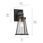 KICHLER 59146BKT Talman 13.25 Inch 1 Light Outdoor Wall Light With Clear Glass In Textured Black And Natural Brass