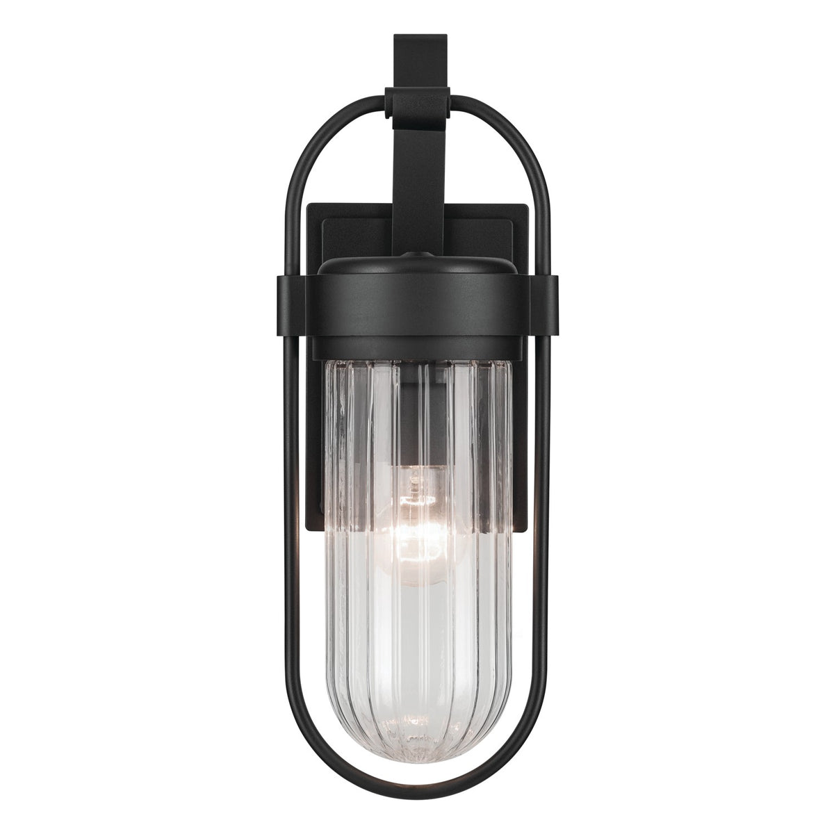 KICHLER 59124BKT Brix 19.25 Inch 1 Light Outdoor Wall Light With Ribbed Clear Glass In Textured Black