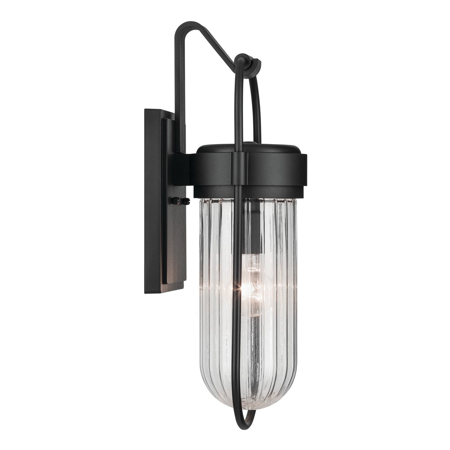 KICHLER 59124BKT Brix 19.25 Inch 1 Light Outdoor Wall Light With Ribbed Clear Glass In Textured Black