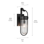 KICHLER 59124BKT Brix 19.25 Inch 1 Light Outdoor Wall Light With Ribbed Clear Glass In Textured Black