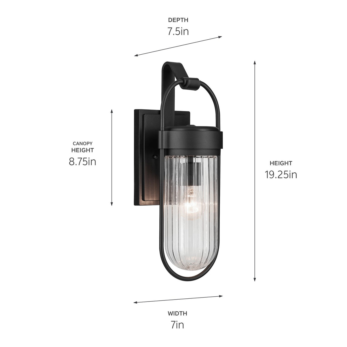 KICHLER 59124BKT Brix 19.25 Inch 1 Light Outdoor Wall Light With Ribbed Clear Glass In Textured Black
