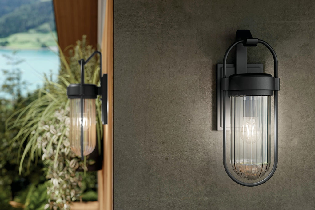KICHLER 59124BKT Brix 19.25 Inch 1 Light Outdoor Wall Light With Ribbed Clear Glass In Textured Black