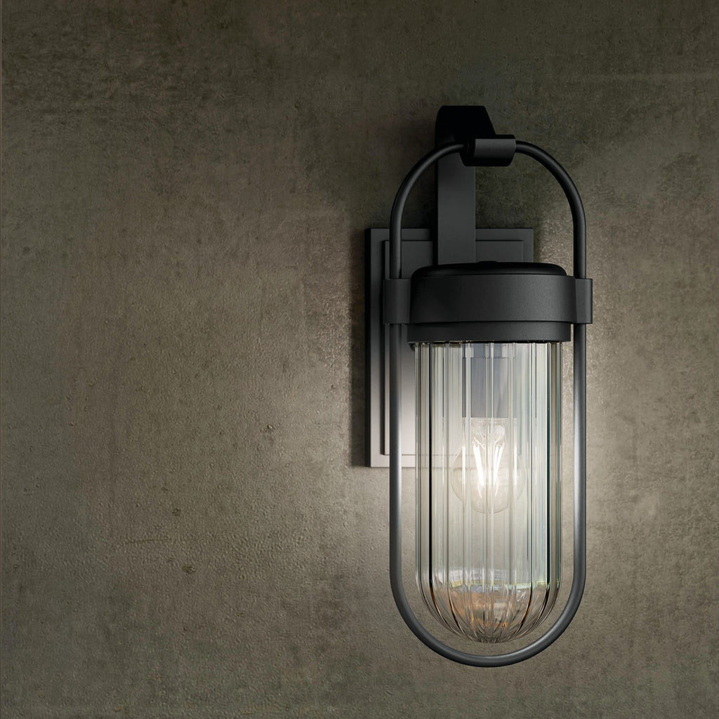 KICHLER 59124BKT Brix 19.25 Inch 1 Light Outdoor Wall Light With Ribbed Clear Glass In Textured Black