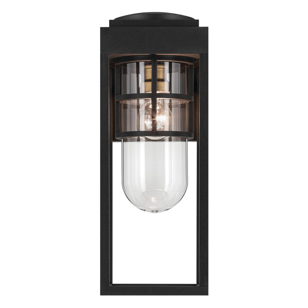 KICHLER 59138BKT Hone 18 Inch 1 Light Outdoor Wall Light With Clear Glass In Textured Black With Natural Brass Accent