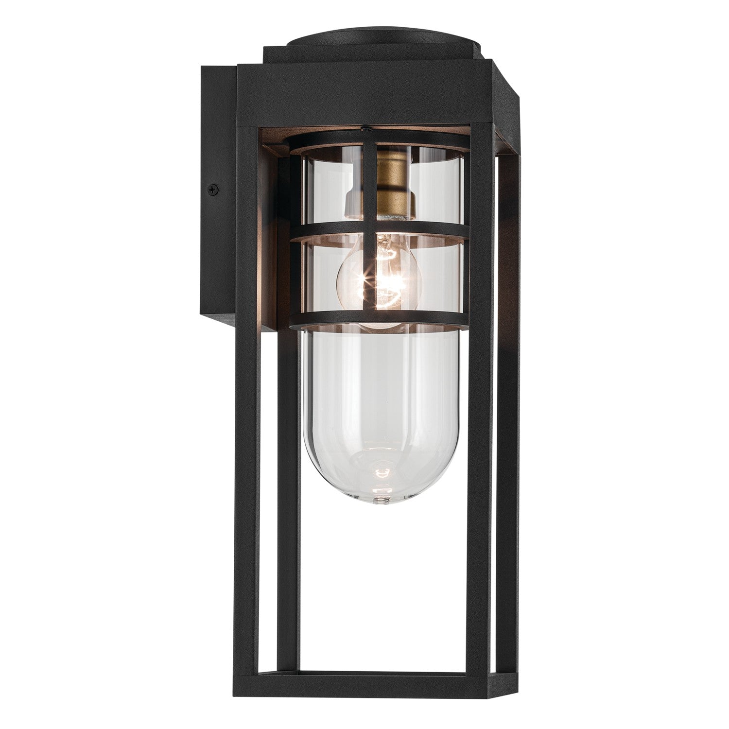 KICHLER 59138BKT Hone 18 Inch 1 Light Outdoor Wall Light With Clear Glass In Textured Black With Natural Brass Accent