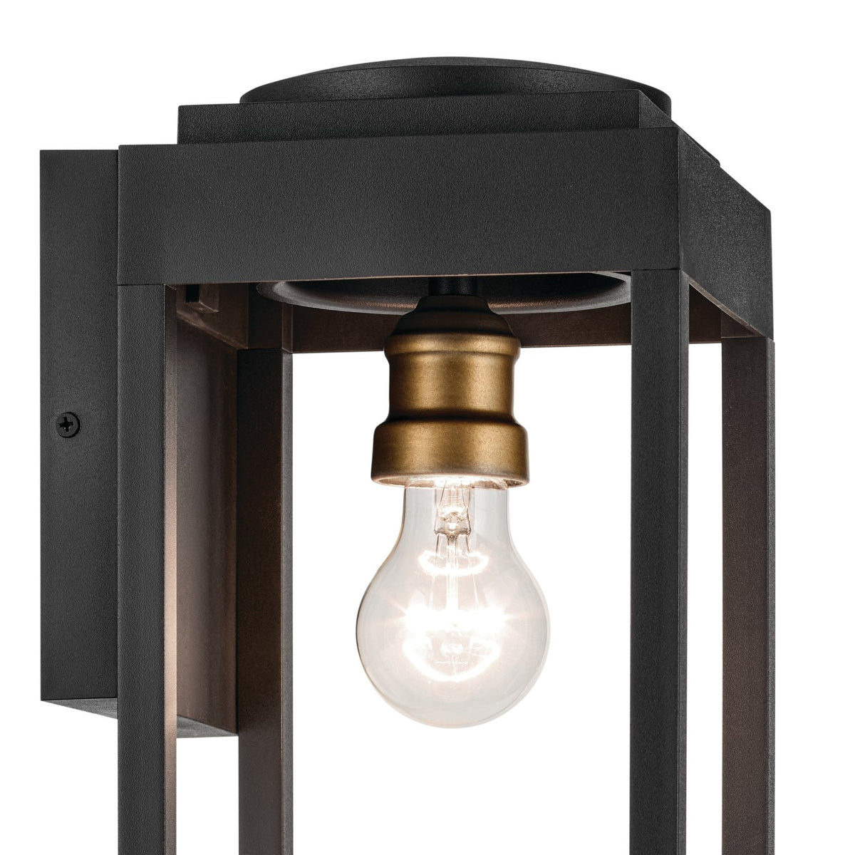 KICHLER 59138BKT Hone 18 Inch 1 Light Outdoor Wall Light With Clear Glass In Textured Black With Natural Brass Accent