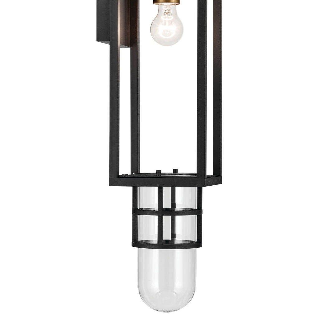 KICHLER 59138BKT Hone 18 Inch 1 Light Outdoor Wall Light With Clear Glass In Textured Black With Natural Brass Accent