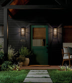 KICHLER 59138BKT Hone 18 Inch 1 Light Outdoor Wall Light With Clear Glass In Textured Black With Natural Brass Accent
